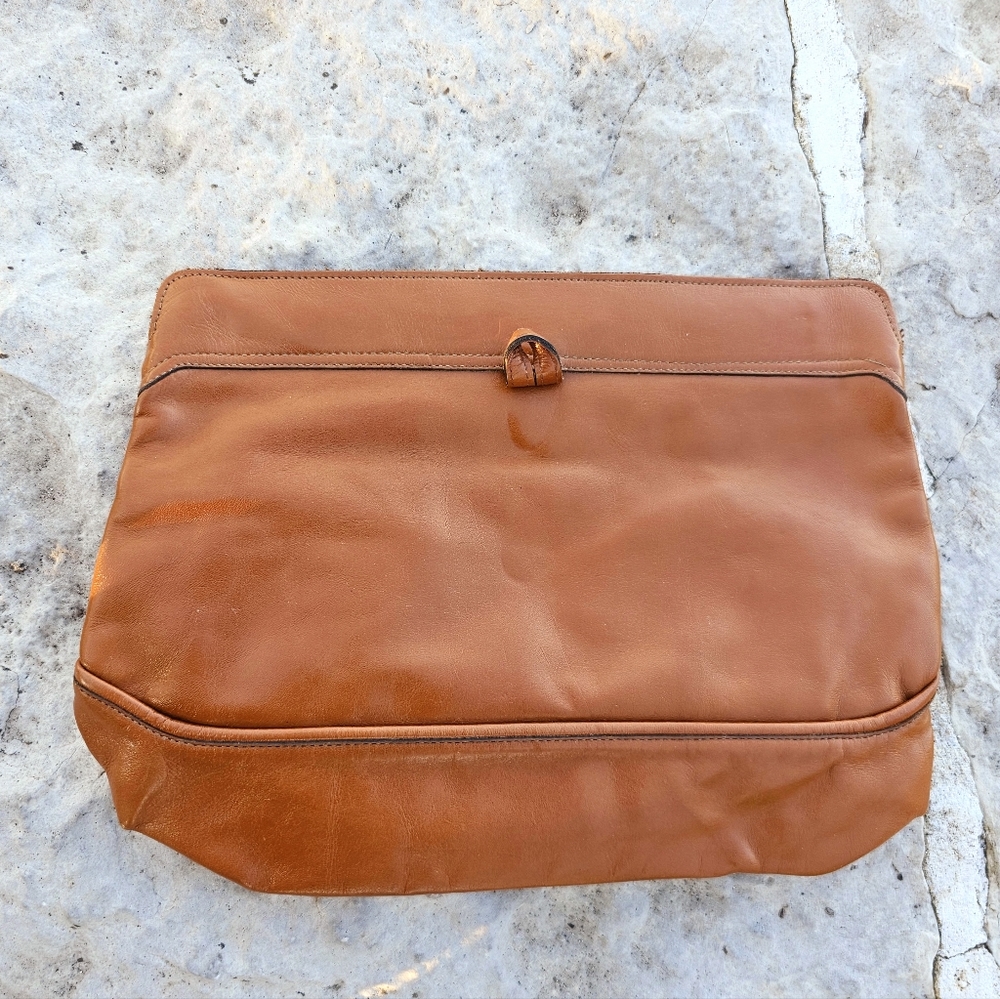 Vintage 1970s Phillippe brown leather fold over clutch bag purse luxury craftman - Picture 6 of 10